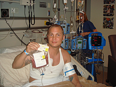 The donor's stem cells arrive - ready for transfusion